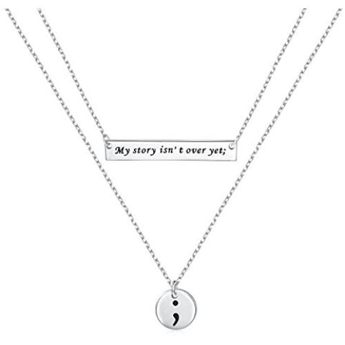 Inspirational Jewelry S925 Sterling Silver My Story Isnt Over Yet Semicolon Necklace 18''