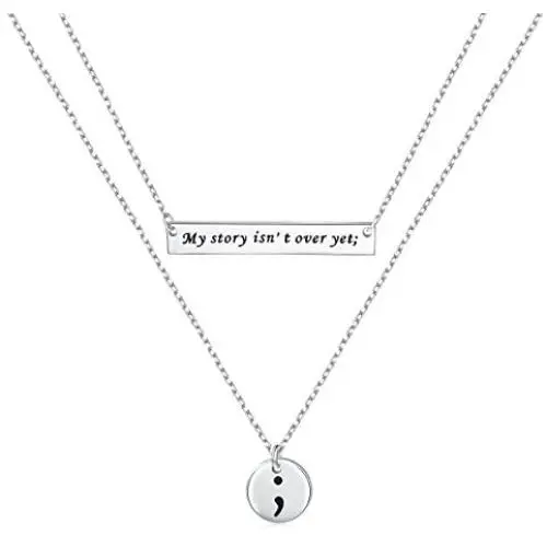 Inspirational Jewelry S925 Sterling Silver My Story Isnt Over Yet Semicolon Necklace 18'' Inspirational Jewelry S925 Sterling Silver My Story Isnt Over Yet Semicolon Necklace 18''