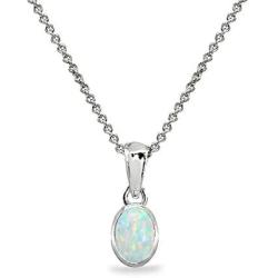 Sterling Silver Genuine or Synthetic Gemstone 8x6mm Oval Bezel-Set Dainty Pendant Necklace