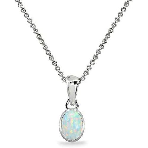 Sterling Silver Genuine or Synthetic Gemstone 8x6mm Oval Bezel-Set Dainty Pendant Necklace Sterling Silver Genuine or Synthetic Gemstone 8x6mm Oval Bezel-Set Dainty Pendant Necklace