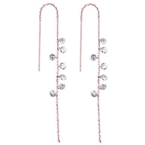 SLUYNZ 925 Sterling Silver Sparkling CZ Droplet Dangle Earrings for Women Teen Girls Elegant Long Threader Earrings