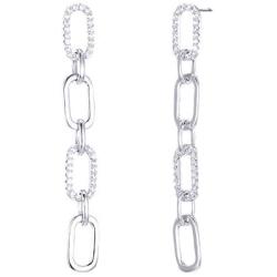 Pori Jewelers .925 Sterling Silver Alternating CZ Paperclip Earrings - Available in Silver or Yellow Color