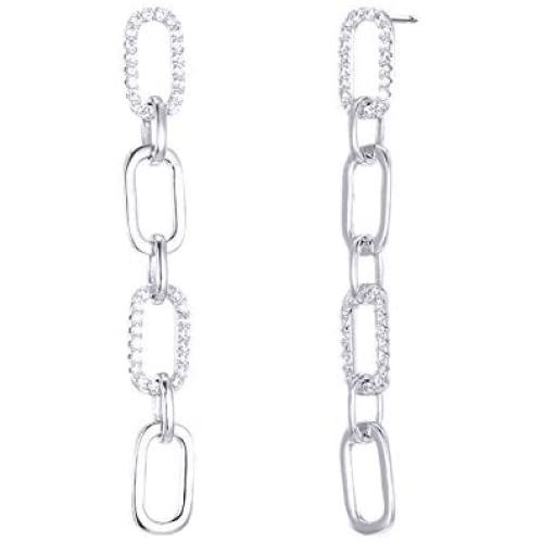 Pori Jewelers .925 Sterling Silver Alternating CZ Paperclip Earrings - Available in Silver or Yellow Color