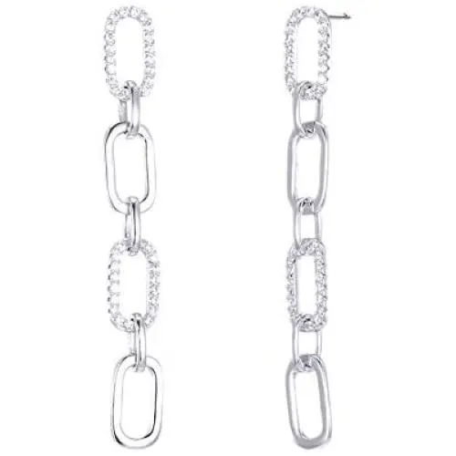 Pori Jewelers .925 Sterling Silver Alternating CZ Paperclip Earrings - Available in Silver or Yellow Color