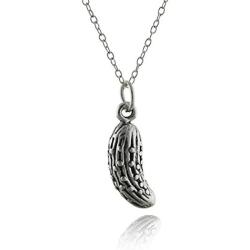 FashionJunkie4Life Sterling Silver Small 3D Pickle or Cucumber Charm Necklace 18'' Cable Chain