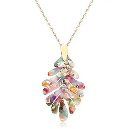 ARATLENCH Acrylic Pendant necklace Earrings – Long Statement Leaf Charm Necklace Tortoise Resin Palm Leaf Earrings Fashion Necklaces Earrings for Women Girls ARATLENCH Acrylic Pendant necklace Earrings – Long Statement Leaf Charm Necklace Tortoise Resin Palm Leaf Earrings Fashion Necklaces Earrings for Women Girls