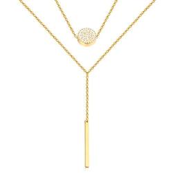 Ldurian Layered Necklace, Set of 2, Choker Chain with Disc Y Bar Pendant, Layering Drop Lariat for Women, Dainty Minimalist Jewelry (14K Gold Plated)