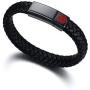 VNOX Custom Engraving Medical Alert Emergency Jewelry-Black Braided Leather Medical Symbol Caduceus with Magnetic Clasp Cuff Wristband Bracelet,8.2''