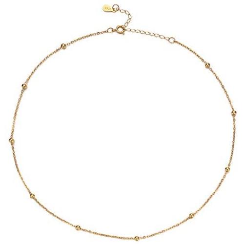 YIBA Choker Necklace 18K Gold Plated Chain Tiny Beaded Choker Satellite Bead Jewelry Gift for Women and Girl Chain (18k Gold Plated)