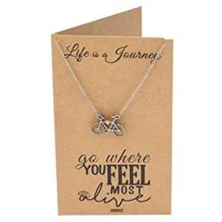 Quan Jewelry Journey Necklace with Bicycle Pendant for Women, Best Travel Accesories, Traveling Gifts for Men and Women, comes with Inspirational Quote