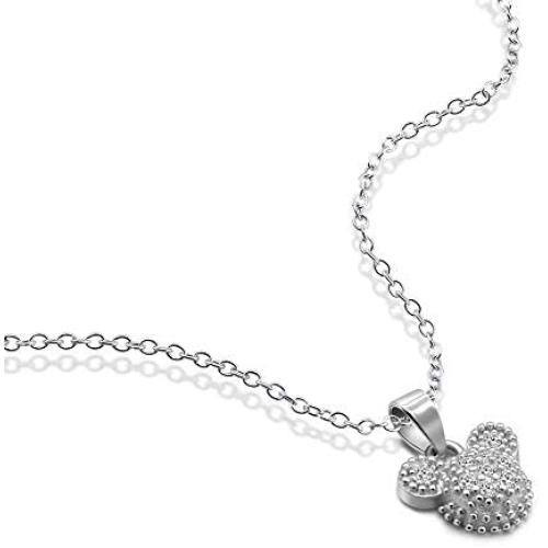 Dainty 100% 925 Silver Necklace for Women & Girl - Cute Mickey Pendant Necklace - Solid Silver Choker Chain 17inch - Fine Jewelry Gift