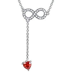 Aurora Tears 925 Sterling Silver Y-Necklace Women Lariat Necklace Crystal Red Heart Charm Pendant Girls Dating Gift