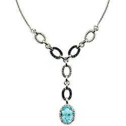 RB Gems Sterling Silver 925 Necklace Genuine GEMS Oval 18x13 mm 16 Cts Rhodium-Plated Finish 14”+2” Long