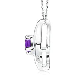 Shell Style Oval Amethyst and Diamond Pendant Necklace in Silver (4x3mm Amethyst)