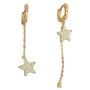Huggie Crystal Star Chain Dangle Hoop Earrings for Women Girls S925 Sterling Silver with Charms Asymmetrical Pave CZ Tassel Drop Cartilage Clip Dainty Jewelry Christmas Gifts for Mom Sis Gold Plated