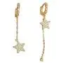 Huggie Crystal Star Chain Dangle Hoop Earrings for Women Girls S925 Sterling Silver with Charms Asymmetrical Pave CZ Tassel Drop Cartilage Clip Dainty Jewelry Christmas Gifts for Mom Sis Gold Plated