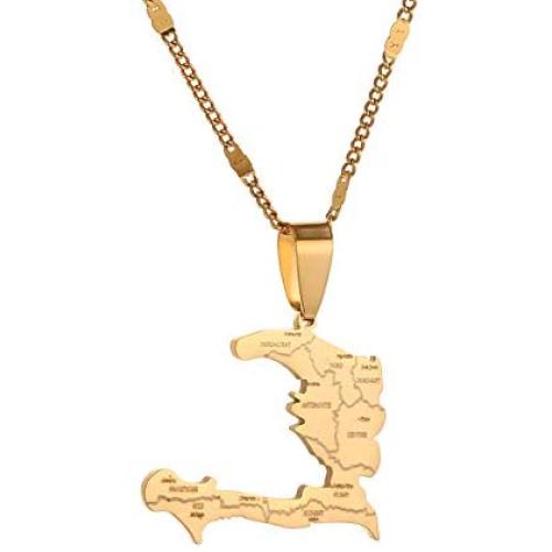 Yidan The Republic of Haiti Map Pendant Necklace Chain Port-AU-Prince Map Jewelry