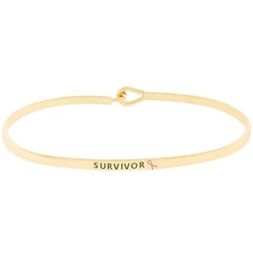 Rosemarie Collections Womens Breast Cancer Pink Ribbon Thin Hook Bangle Bracelet Survivor