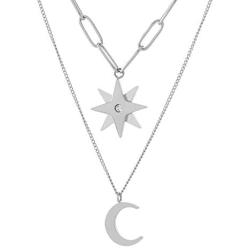 KLKE Layered Gold Necklaces for Women Jewelry Dainty Moon and Star Pendant Choker Necklaces for Womens Day Gifts