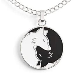 Wolf Ying Yang Necklace – Friendship, Love, and Balance Pendant – Cute Silver Charm with Message Card