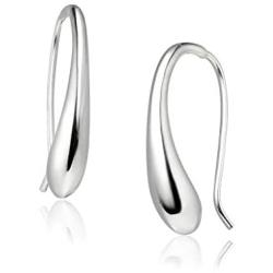 Big Apple Hoops - High Polish Sterling Silver Classic Hollow Puffed Teardrop Threader Dangle Earrings Made from Genuine Solid 925 Sterling Silver in 3 Color Silver, Gold, Rose for Men, Teens, Women