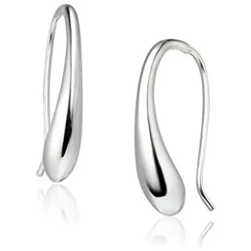 Big Apple Hoops - High Polish Sterling Silver Classic Hollow Puffed Teardrop Threader Dangle Earrings Made from Genuine Solid 925 Sterling Silver in 3 Color Silver, Gold, Rose for Men, Teens, Women