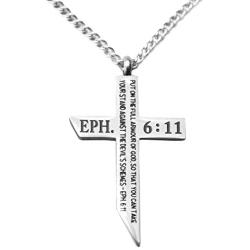 epiphaneia Mens Stainless Steel Cross Necklace Armour of God Ephesians 6:11. Mens Jewelry Cross Necklaces Christian Religious Gifts Christians for Men - Dad Birthday Gift, Fathers Day, Christmas