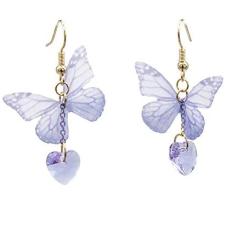 KaFu Bohemia Lightweight Unique Butterfly Wing Earrings Chiffon Fabric Dragonfly Wing Heart Gem Earrings for Women Girls Vacations Gifts