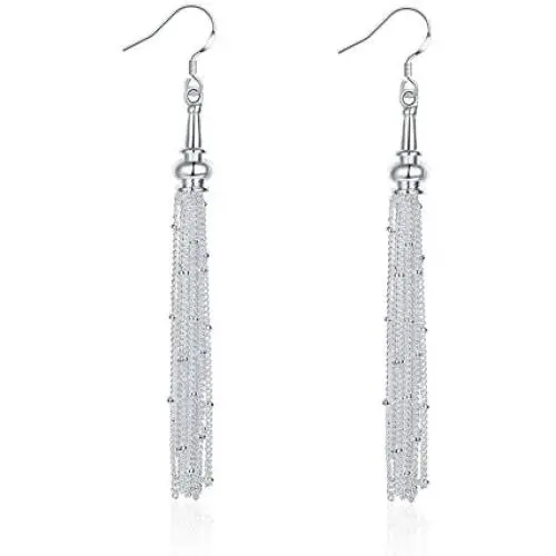 Fashion Beaded Threader Sterling Silver Plated Long Chain Dangle Drop Earrings for Women Girls Sensitive Ears Wedding Elegant Dangling Tassel Hook Fashion Beaded Threader Sterling Silver Plated Long Chain Dangle Drop Earrings for Women Girls Sensitive Ears Wedding Elegant Dangling Tassel Hook