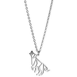 La Menagerie Wolf Silver Origami Jewelry & Silver Geometric Necklace – 925 Sterling Plated Silver Necklace & Wolf Necklaces for Women – Wolf Necklace for Girls & Origami Necklace