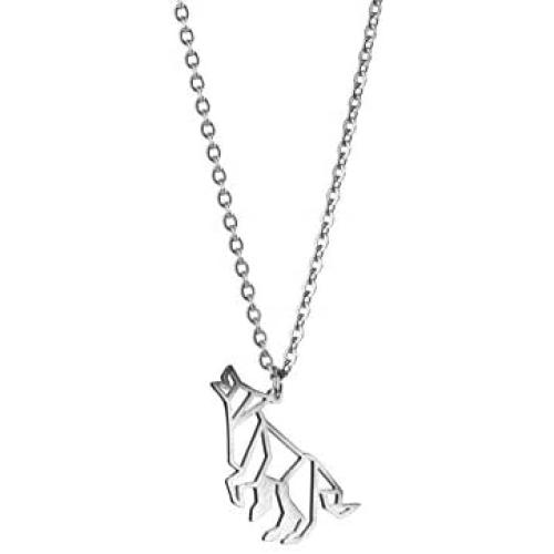 La Menagerie Wolf Silver Origami Jewelry & Silver Geometric Necklace – 925 Sterling Plated Silver Necklace & Wolf Necklaces for Women – Wolf Necklace for Girls & Origami Necklace