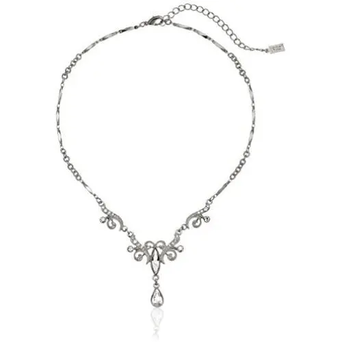 1928 Jewelry Crystal Teardrop Y-Shape Necklace, 15'' 1928 Jewelry Crystal Teardrop Y-Shape Necklace, 15''