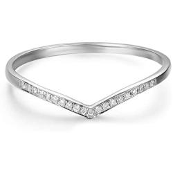 HAFEEZ CENTER 14k Gold V Shape Curved Chevron Moissanite Wedding Band Ring