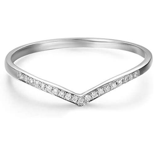 HAFEEZ CENTER 14k Gold V Shape Curved Chevron Moissanite Wedding Band Ring
