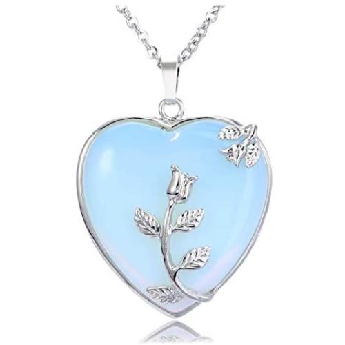 CrystalTears Natural Healing Crystal Necklace Flower Wire Wrapped Heart Stone Pendant Gemstone Necklace Jewelry for Women Girls