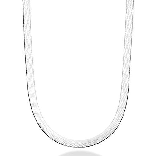 Miabella 925 Sterling Silver Italian Solid 7mm Flat Herringbone Chain Necklace for Women Men 16, 18, 20 Inch Made in Italy