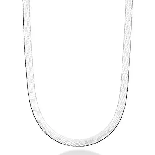 Miabella 925 Sterling Silver Italian Solid 7mm Flat Herringbone Chain Necklace for Women Men 16, 18, 20 Inch Made in Italy