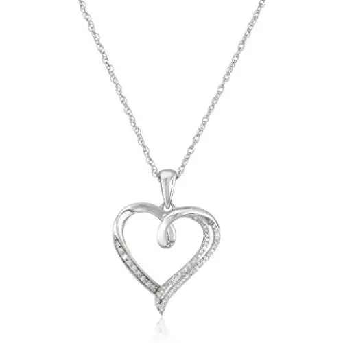 Sterling Silver Diamond Heart Pendant Necklace (1/10cttw), 18'' Sterling Silver Diamond Heart Pendant Necklace (1/10cttw), 18''