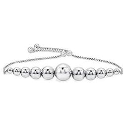 925 Sterling Silver Bead Bracelet, Beaded Ball Bolo Bracelet, Adjustable Bracelet for Women, Adjusts up to 9 Inches, Silver Bracelet, Silver Jewelry, Gift For Women