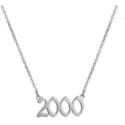JIAHATE Year Necklace for Womens Girl,Initial Birth Year Number Necklace Men Boy Birthstone Birthday Charm Friendship Old English Font Stainless Steel Pendant Necklace Chain Jewelry