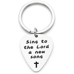 WUSUANED Christian Guitar Pick Keychain Sing to The Lord A New Song Religious Jewelry Inspirational Gift for Musicians Worship Leader