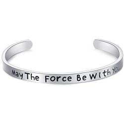 LParkin May The Force Be with You Cuff Bracelet Stainless Steel High Polished Finish Cuff Bracelet Men Women
