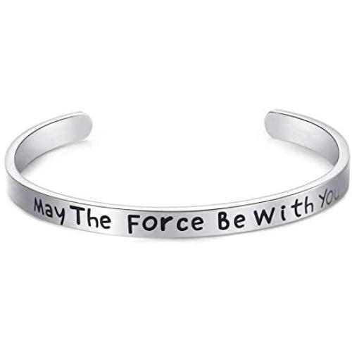 LParkin May The Force Be with You Cuff Bracelet Stainless Steel High Polished Finish Cuff Bracelet Men Women