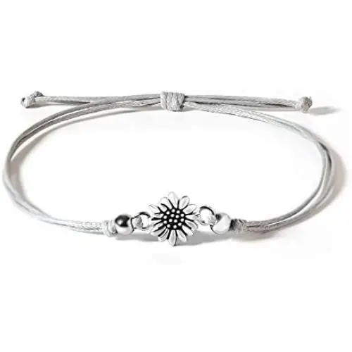 Sunflower Bracelets for Best Friend Mom BFF Friend You are My Sunshine Jewelry Unique Trendy Fashion Simple Sun Flower Inspirational Beach Birthday Graduation Gift Gray Adjustable Waxed Cord