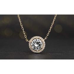 MIA SARINE Sterling Silver Solitaire with Halo Cubic Zirconia Necklace for Women