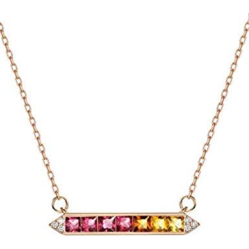 18K Rose Gold Plated S925 Fancy Colored Pendant Necklace Rainbow Color Birthstone Ruby Sapphire Baguette Necklace 16-18'' Fine Jewelry for Women Gilrs