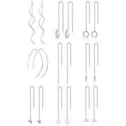 Ofeiyaa 9 Pairs Chain Tassel Earrings Wave Threader Ball Dangle Drop Chain Earrings Set Curved Threader Earrings For Women Girls Silver Gold Tone