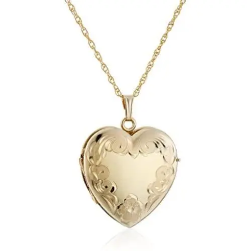 14k Yellow Gold-Filled Engraved Four-Picture Heart Locket Necklace, 20''