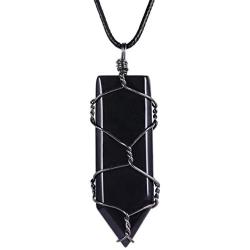 Nupuyai Healing Crystal Point Pendant with Chain for Women Men, Handmade Wire Wrapped Amulet Stone Necklace 19.6''