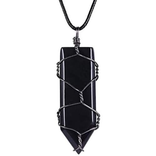 Nupuyai Healing Crystal Point Pendant with Chain for Women Men, Handmade Wire Wrapped Amulet Stone Necklace 19.6''